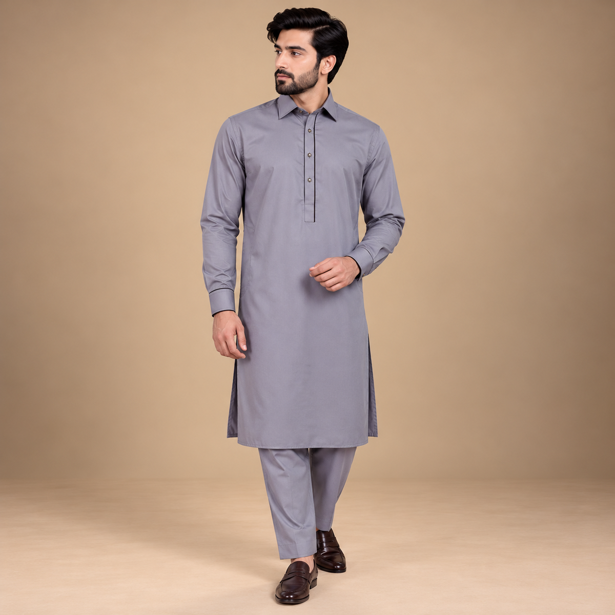 Bespoke design gray shalwar kameez for men