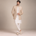Golden Raw Silk Fabric Open Front Luxury Prince Coat