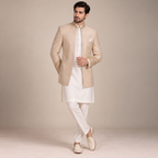 Golden Raw Silk Fabric Open Front Luxury Prince Coat