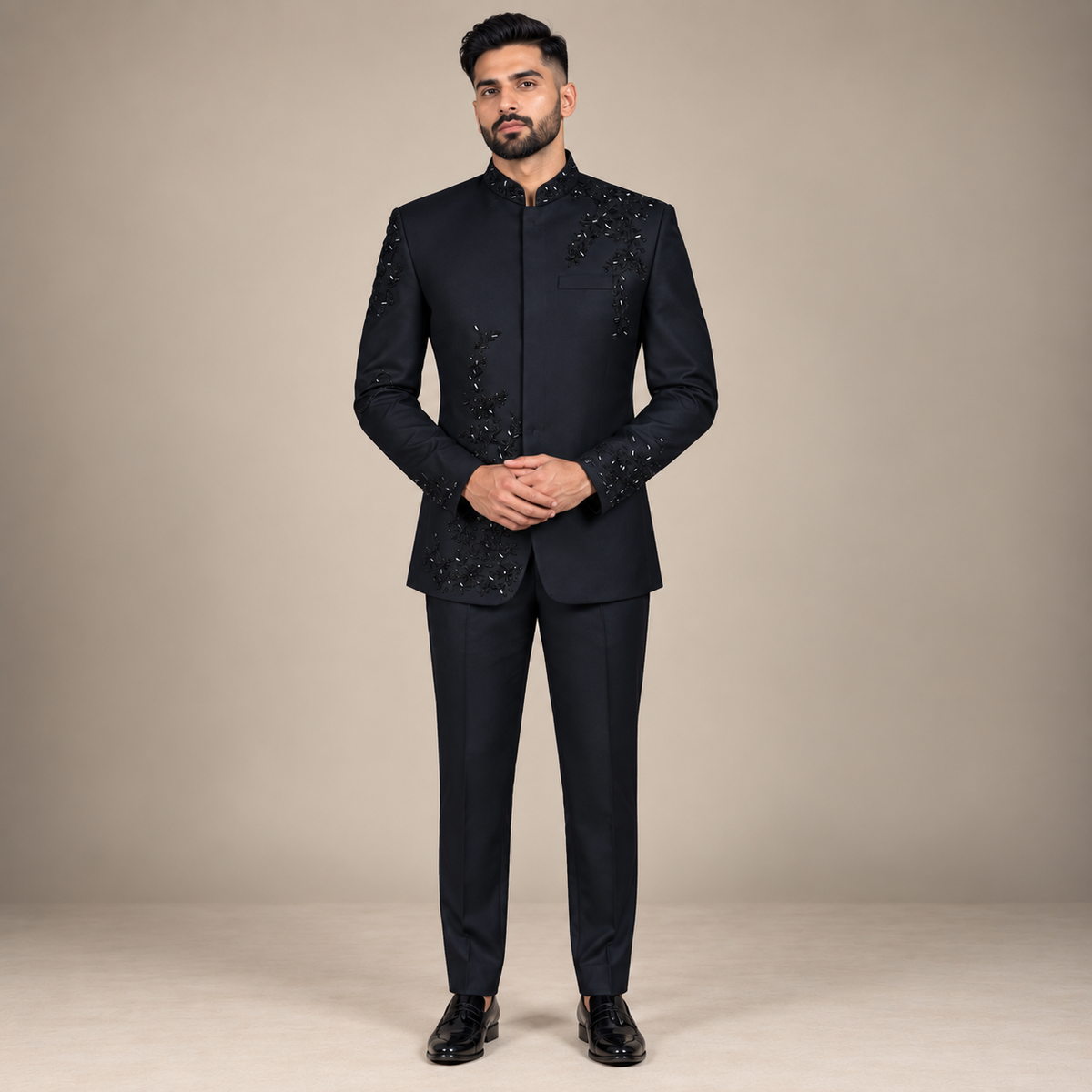 Luxury Black Prince Coat with Black Embellishments