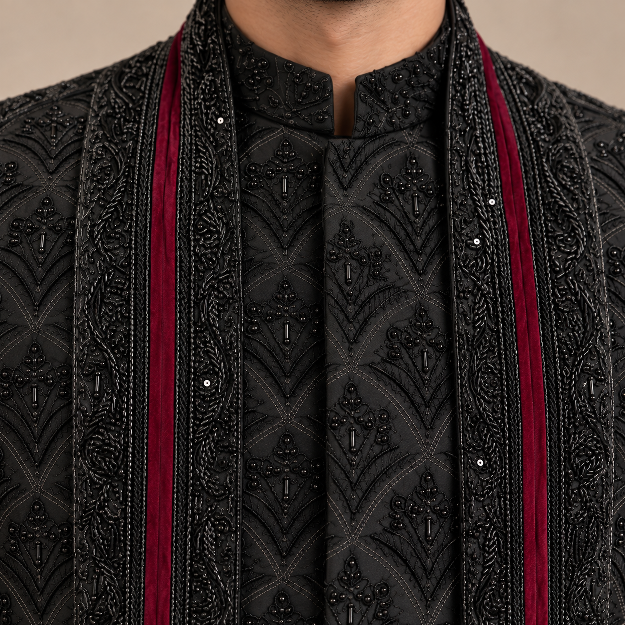 
                  
                    Black Embroidered Sherwani with Shawl and Hand Embellishment
                  
                