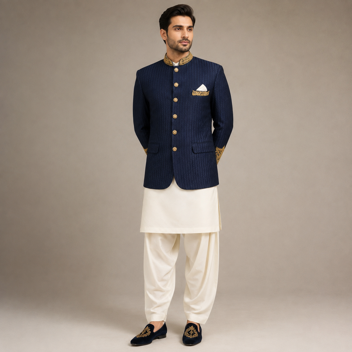 Midnight Blue Jodhpuri Jacket for Men in Hand Embellished
