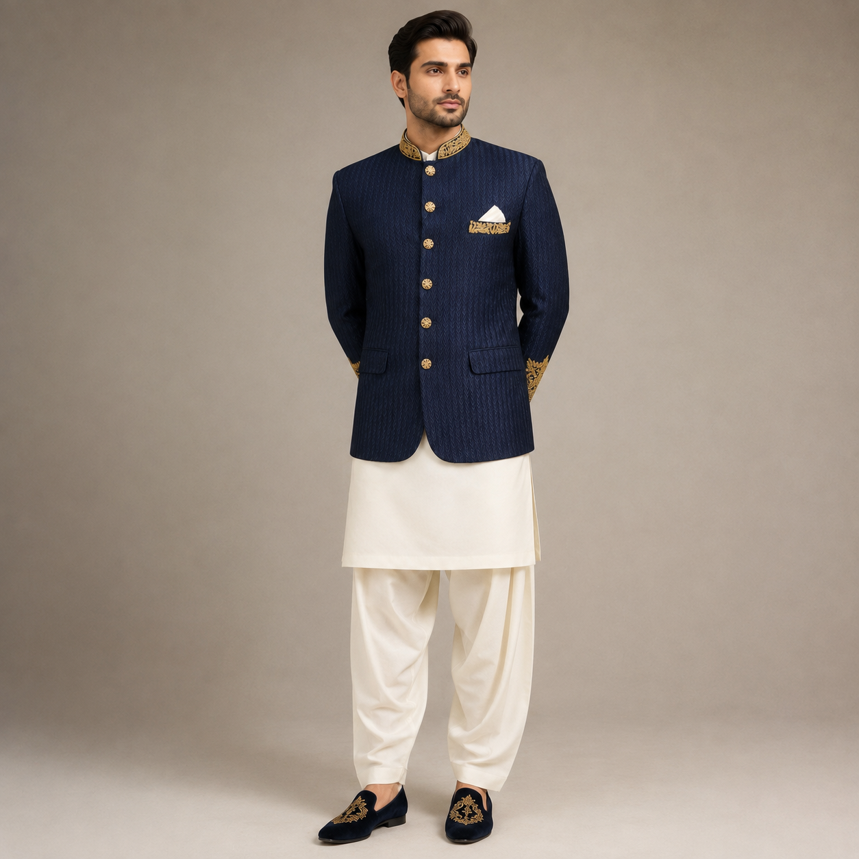
                  
                    Midnight Blue Jodhpuri Jacket for Men in Hand Embellished
                  
                