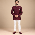 Dark Maroon Prince Coat with Silver Embellishments