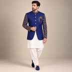 Blue full sleeve and ban embellished prince coat
