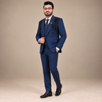 Elegant Navy Blue Italian 3-Piece Suit with Shoulder Emblishment
