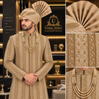 ZAR E NAWAB SHAMPAING GOLDEN EMBALISHED SHERWANI
