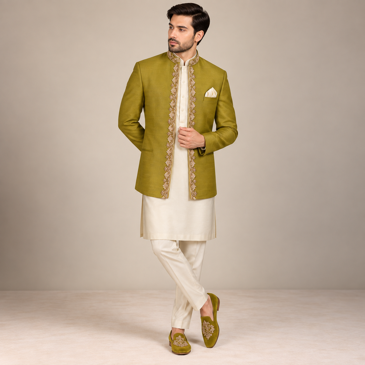 Hand-made prince coat for mehndi event