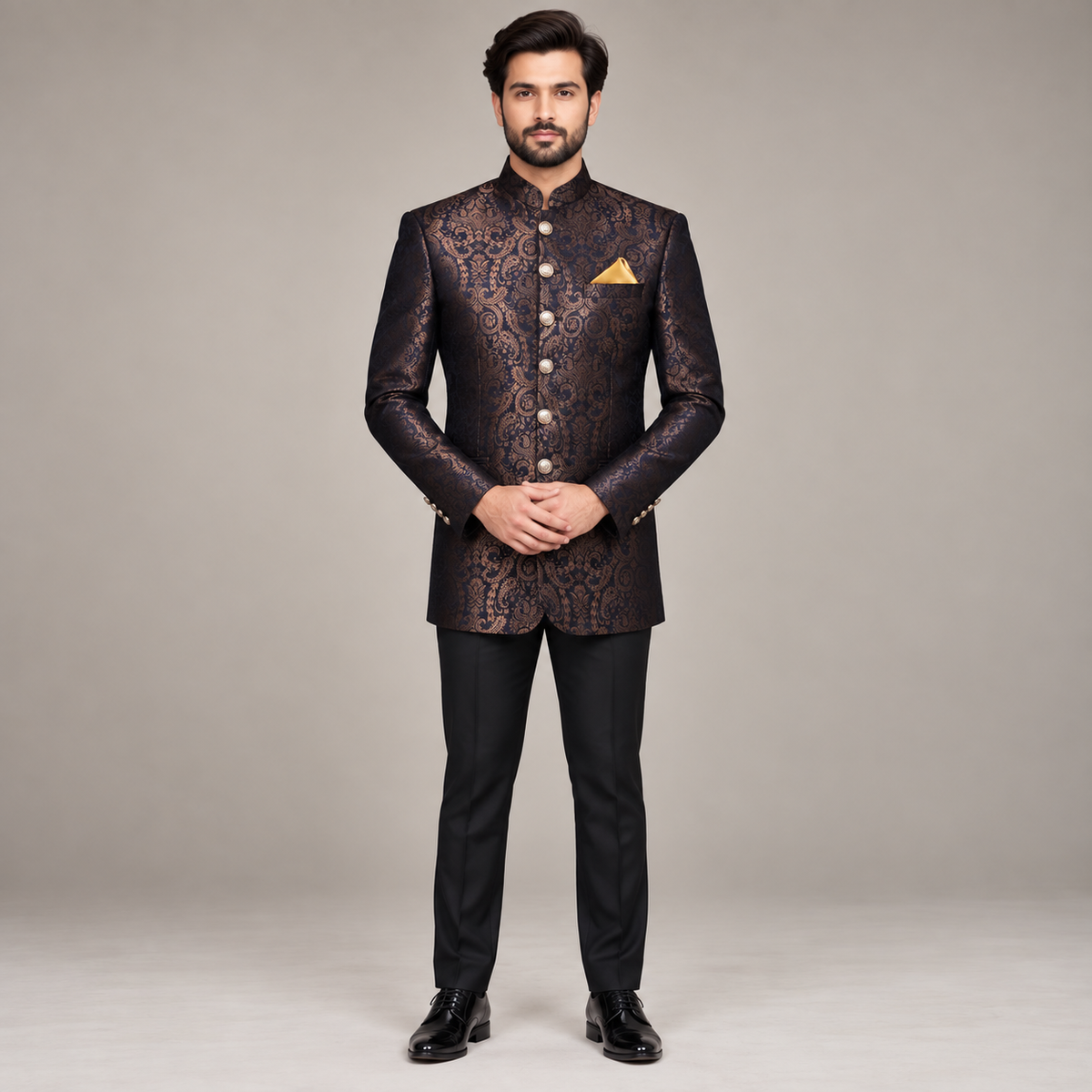 Manteau prince jamawar sur mesure pour mehndi 