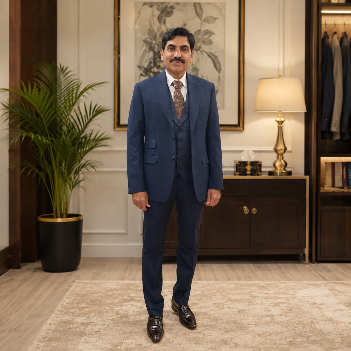 Men's Luxury Navy Blue 3-Piece Suit (Worn by Our Client Professor Dr. Zia Ashraf, Head of Department ICU)