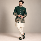 Deep green prince coat with golden embellishment