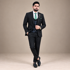 Luxury Italian Wool Three-Piece Suit with Checkered Waistcoat