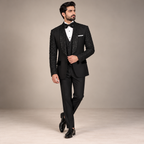 Jet Black Tropical Fabric Tuxedo with Hand Embellishment for Men