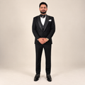 Men's Luxury All-Black Crystal Embroidered Tuxedo with Shawl Lapel