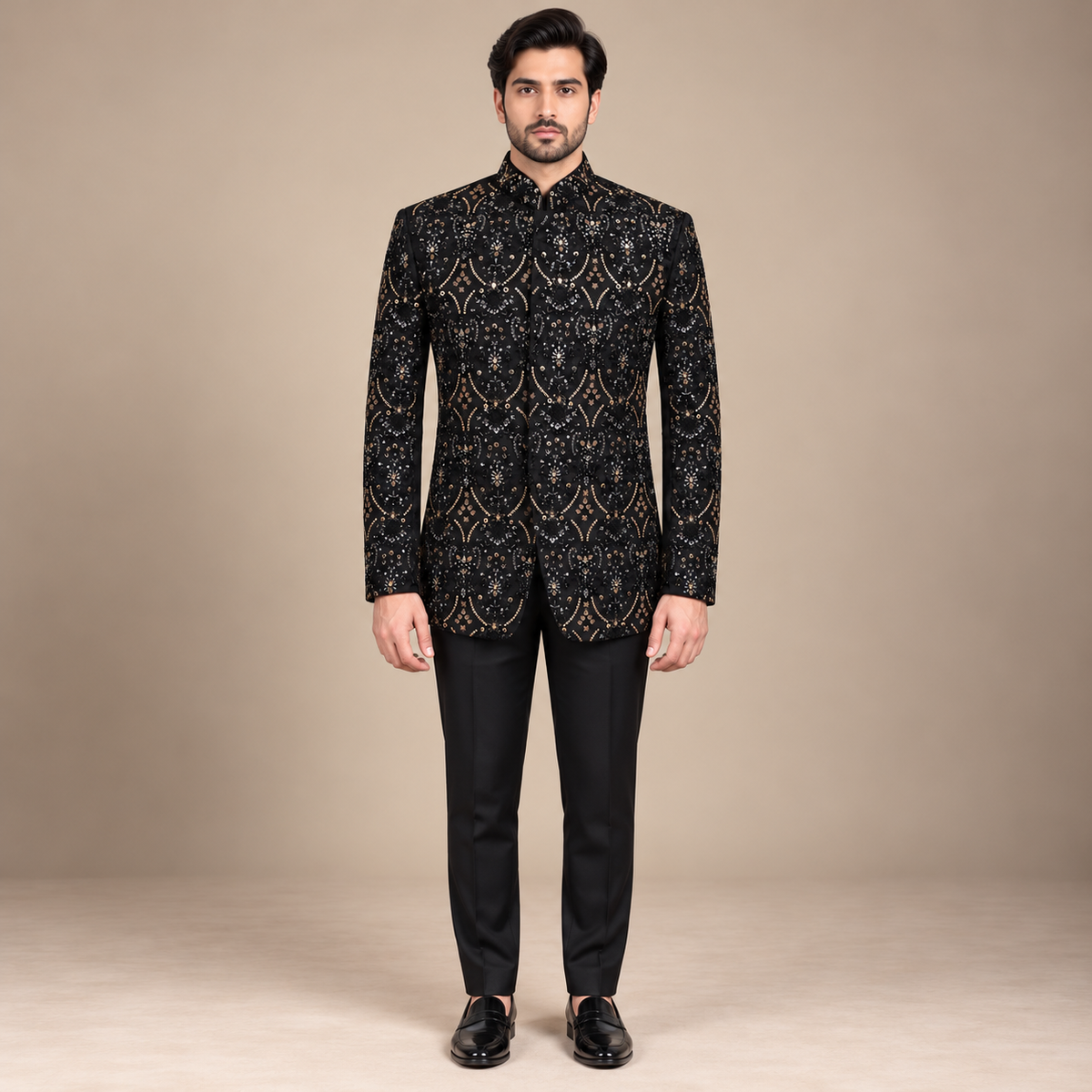 Cappotto principe nero firmato con abbellimenti completi 