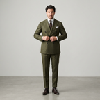 Men's Olive Green Double-Breasted Suit with Peak Lapels