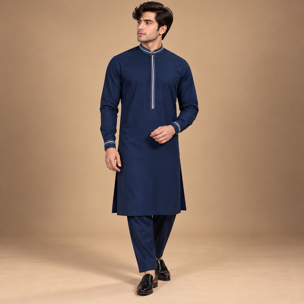Navy Blue Shalwar Kameez Design for Men