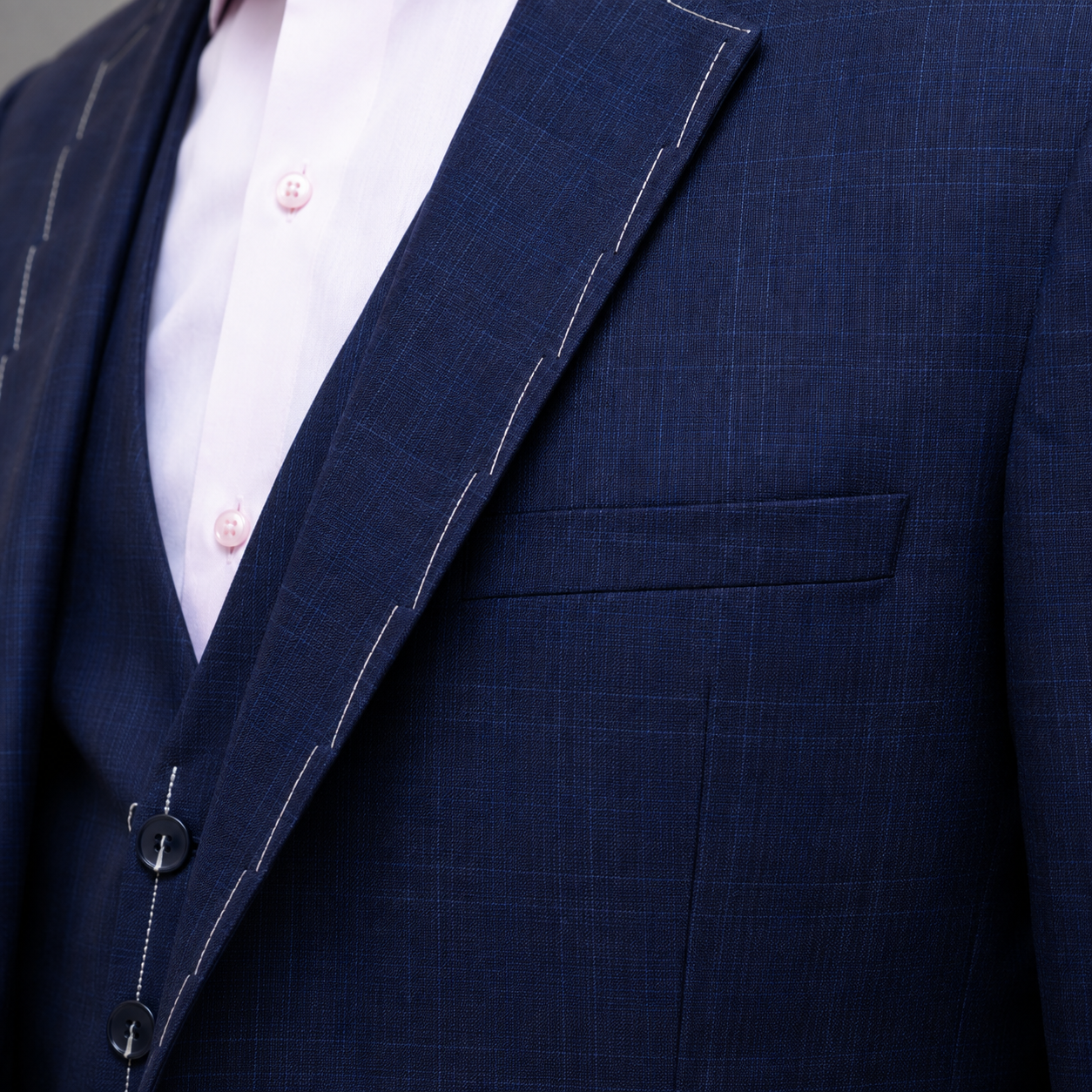 
                  
                    Simon James Mitchell wearing Navy Blue 3 Piece Suit in Cashco Wool
                  
                
