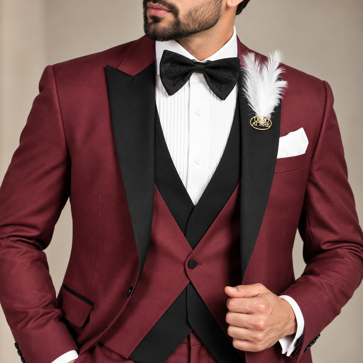 Maroon 3 Piece Tuxedo for Men in Italian Tropical Wool