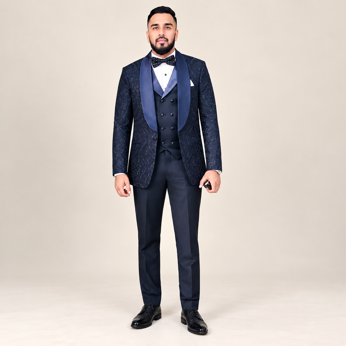 Elegant Embroidered Tuxedo with Traditional Shawl For Groom