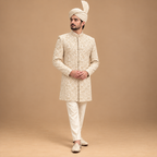 Premium Vanilla White Groom Sherwani with Intricate Embroidery & Hand Embellishment