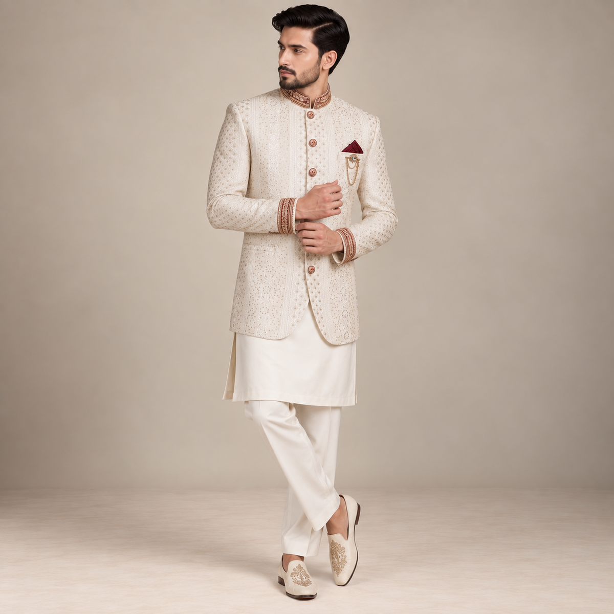 Lussuoso cappotto principe completamente ricamato 