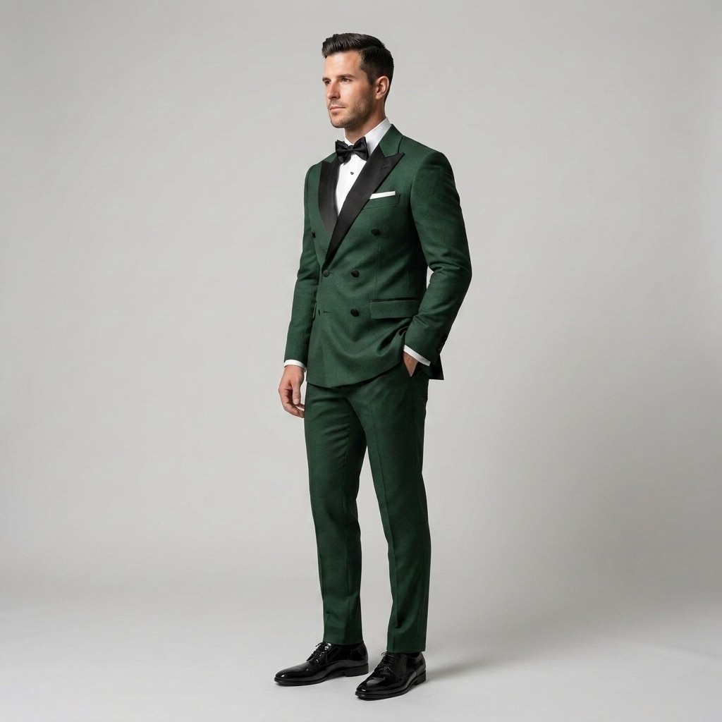 Custom Forest Green Double-Breasted Tuxedo Jacket
