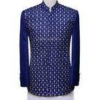 fully silver embellished sharp blue prince coat