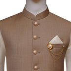A lightweight golden waistcoat for gentlemen with golden brass buttons and white pocket square | Waistcoat