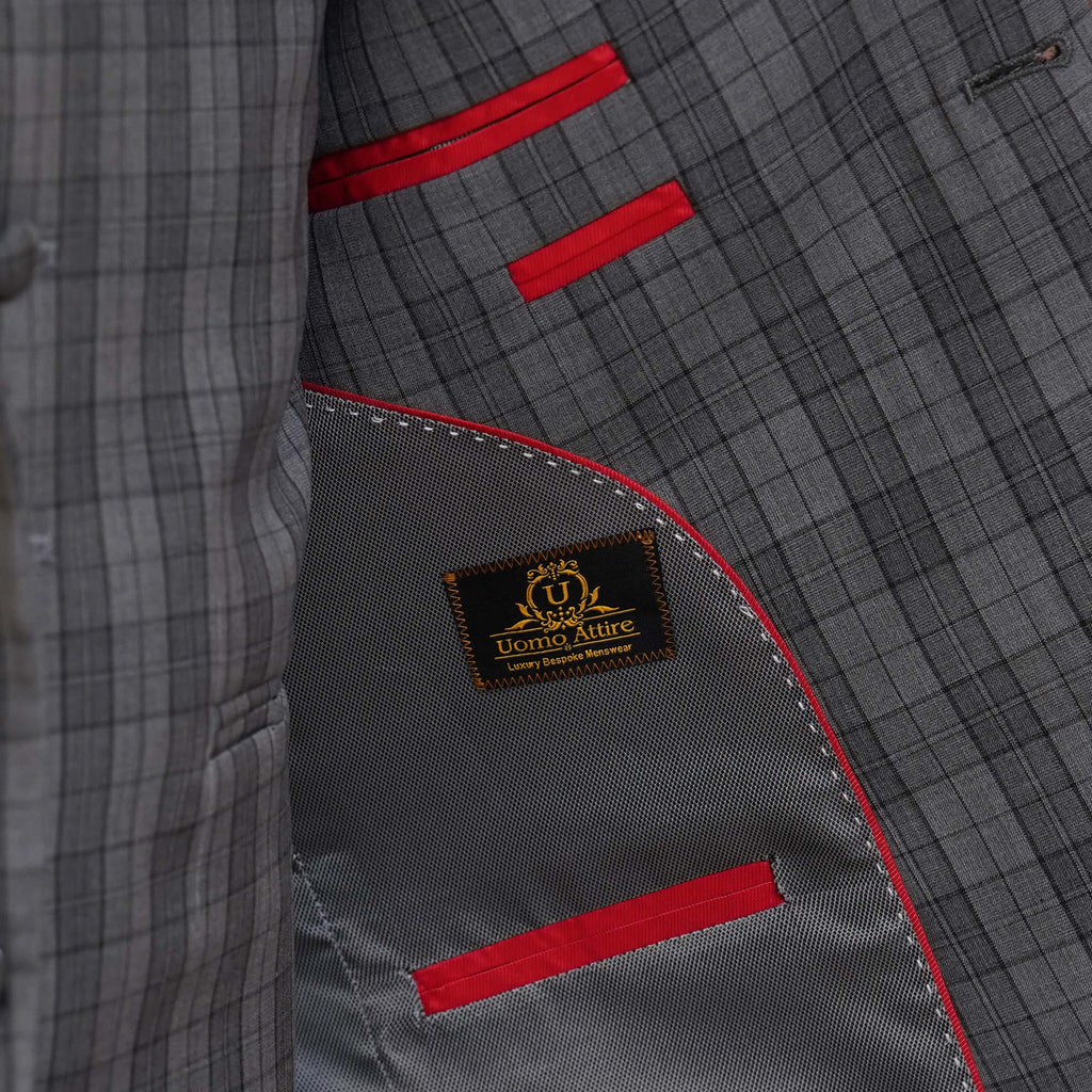 Gray Mini Check 3 Piece Suit for Men Inside Round Fashion | Three Piece Suit for Men