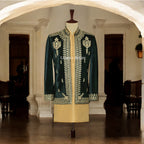 Luxury Green Velvet Prince Coat with Golden Embellishment For Men's