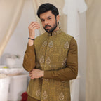 Luxurious Embroidered Waistcoat with Traditional Floral Motifs