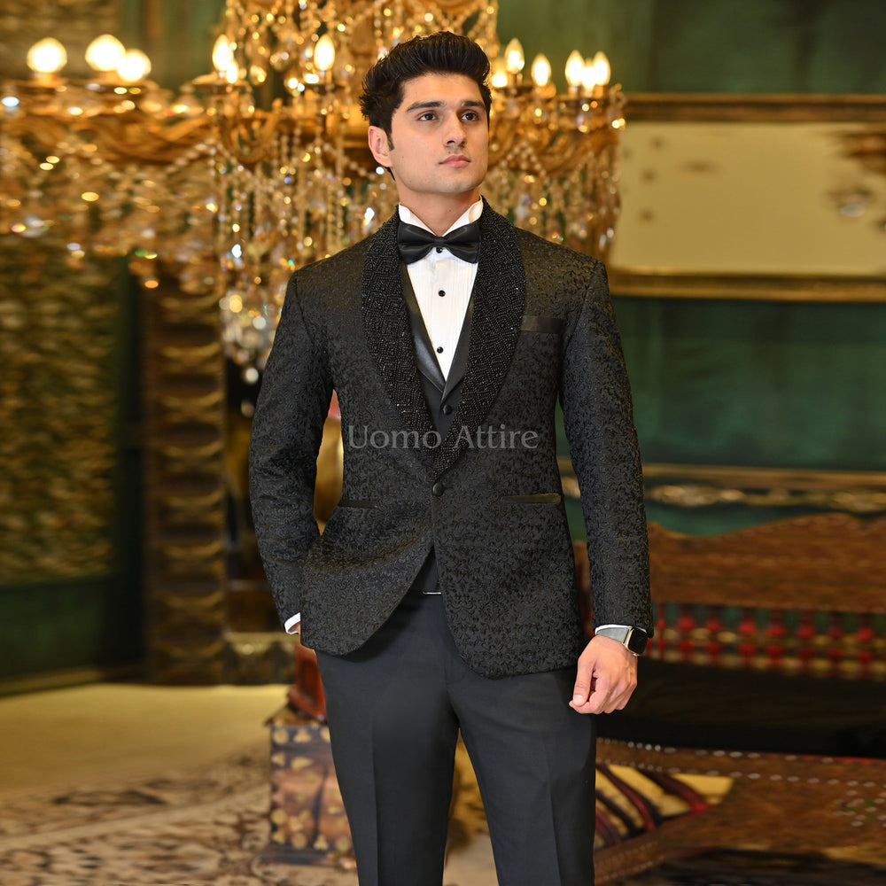 Luxury Fully Embroidered Tuxedo with Embellished Shawl Lapel