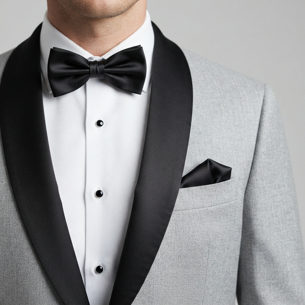 
                  
                    Men's Grey Tuxedo with Black Satin Shawl Lapel
                  
                