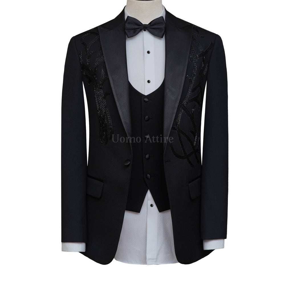 
                  
                    Luxurious black embellished tuxedo 3 piece suit | Black Tuxedo Suit
                  
                