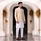 Ivory Embroidered Open Front Prince Coat with White Kurta Set