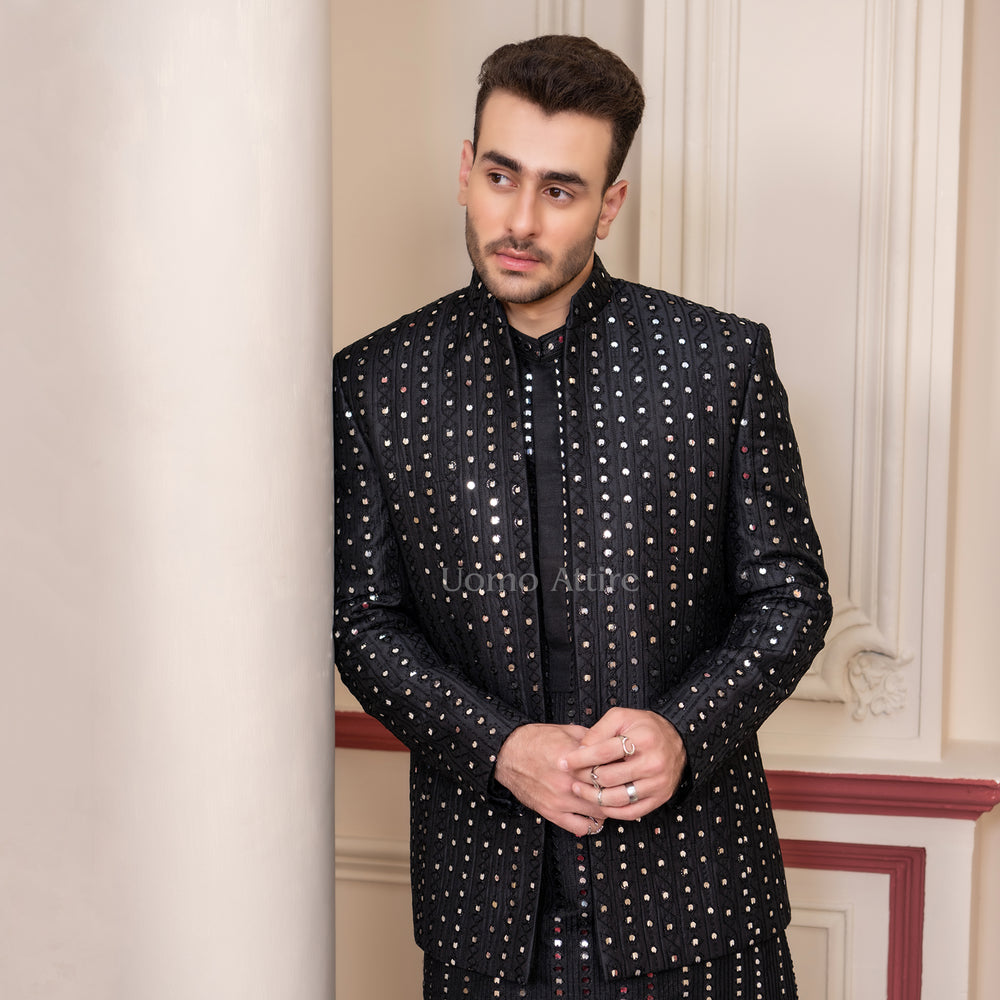 Shop Luxury Black Prince Coat Kurta Pajama Uomo Attire