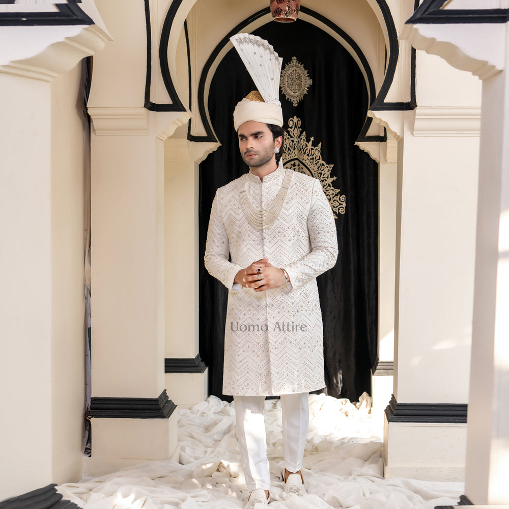 luxury white sherwani for men