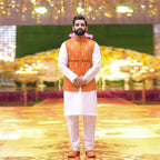 Luxury Rusty Orange Embroidered Waistcoat Set with Kurta Pajama & Matching Shoes