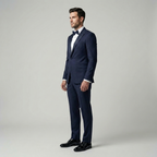 Men's Bespoke Navy Blue Tuxedo with Satin Lapel