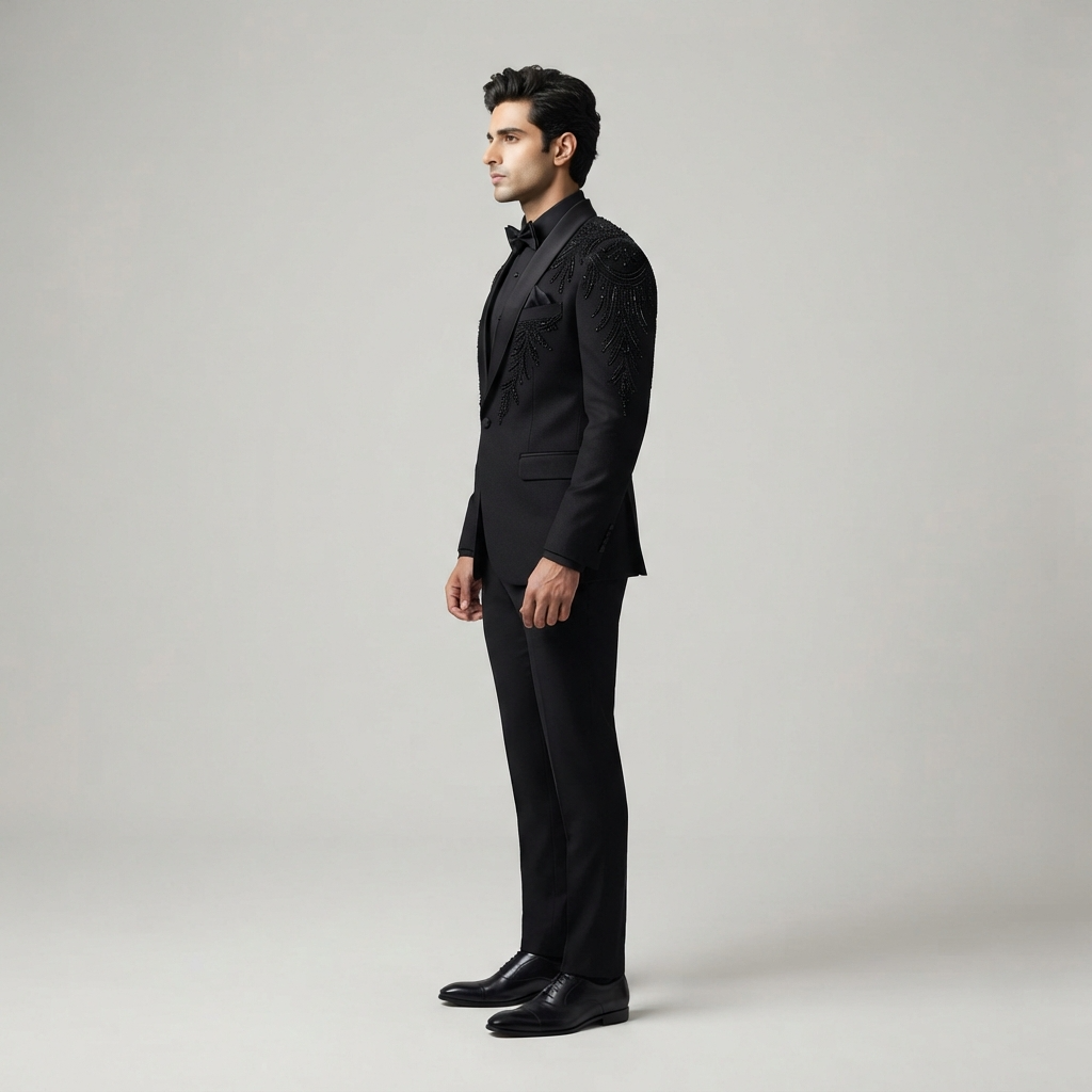 
                  
                    Men's Black Embellished 3-Piece Tuxedo with Beaded Lapel
                  
                