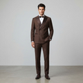 Men's Chocolate Brown Double-Breasted Tuxedo with Satin Shawl Collar