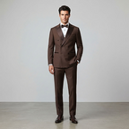 Men's Chocolate Brown Double-Breasted Tuxedo with Satin Shawl Collar
