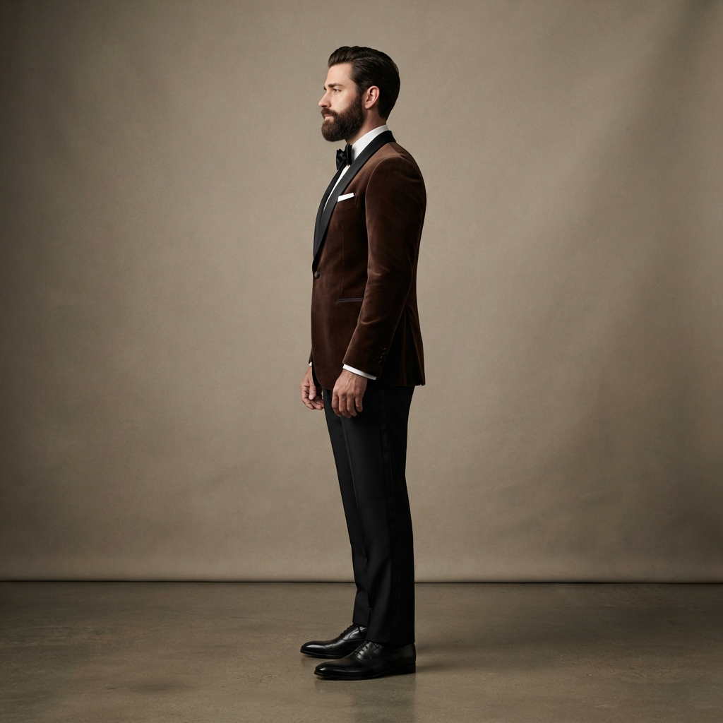 
                  
                    Custom Men's Brown Tuxedo Jacket with Black Satin Lapel
                  
                