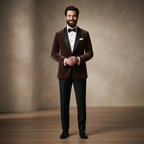 Custom Men's Brown Tuxedo Jacket with Black Satin Lapel