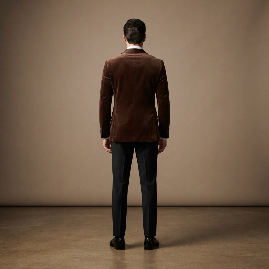 
                  
                    Custom Men's Brown Tuxedo Jacket with Black Satin Lapel
                  
                