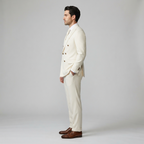 Men's Double-Breasted Ivory Tuxedo Jacket with Peak Lapels