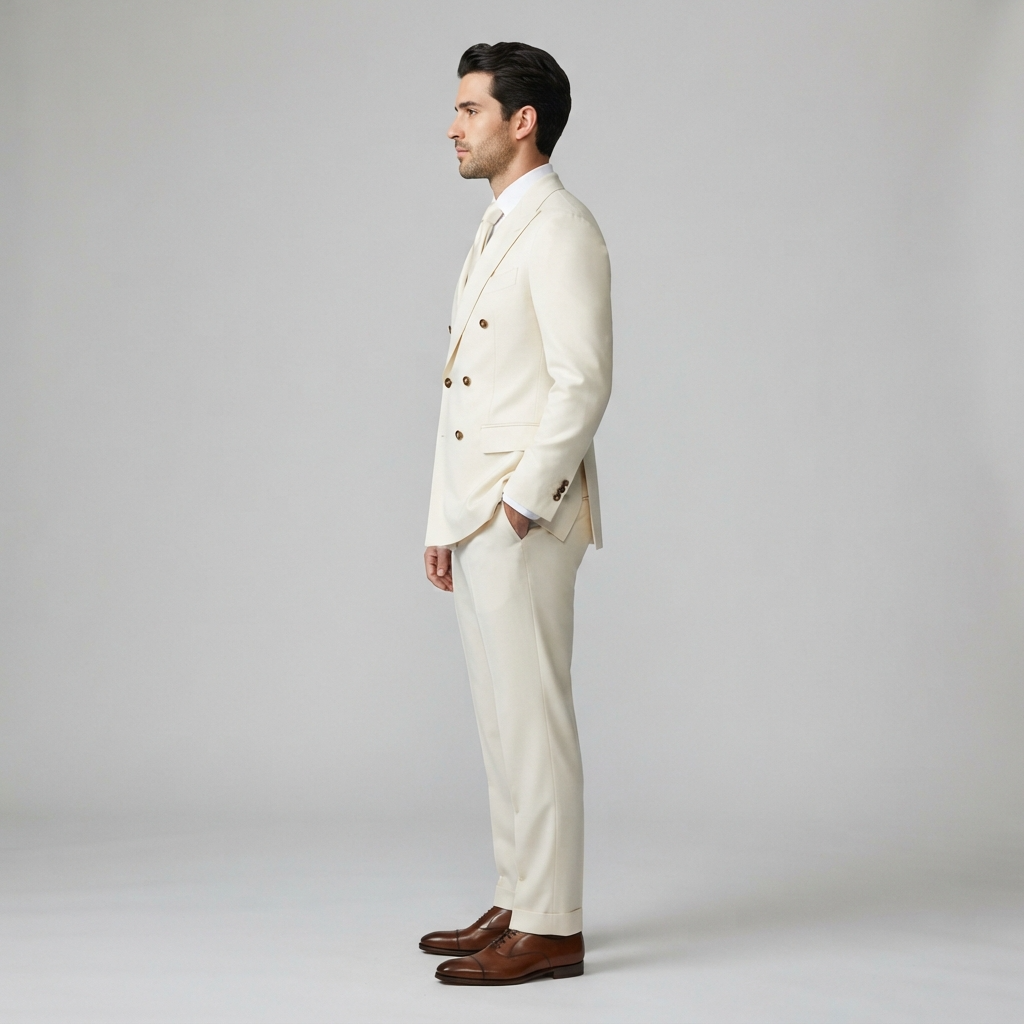 
                  
                    Men's Double-Breasted Ivory Tuxedo Jacket with Peak Lapels
                  
                