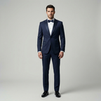 Men's Bespoke Navy Blue Tuxedo with Satin Lapel