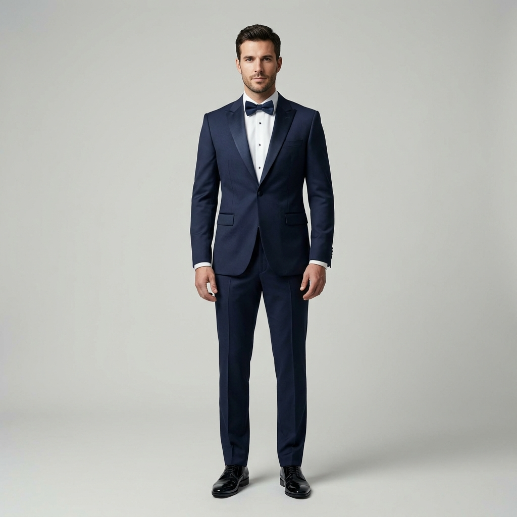 
                  
                    Men's Bespoke Navy Blue Tuxedo with Satin Lapel
                  
                